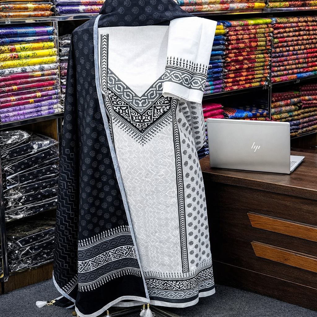 Block Print Cotton Three Piece For Women – 3 Piece Dress