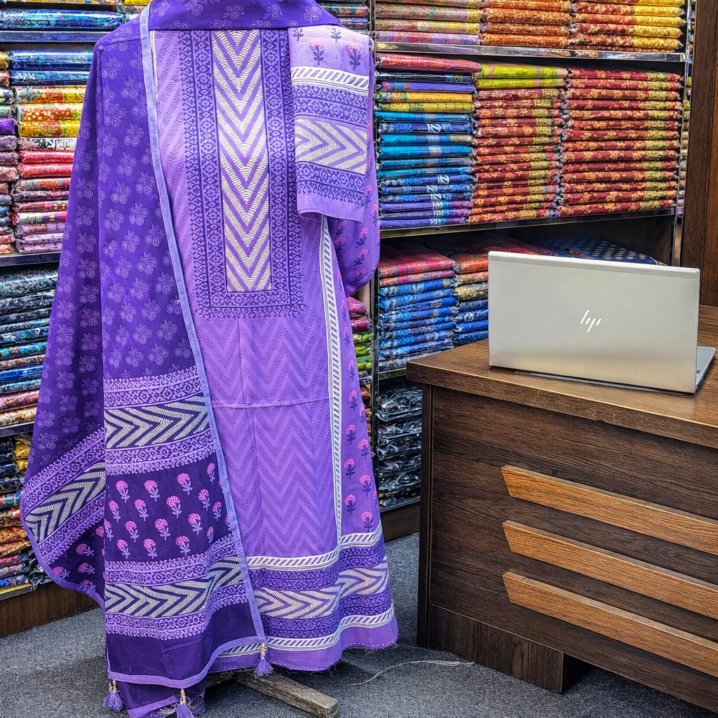 Block Print Cotton Three Piece For Women – 3 Piece Dress