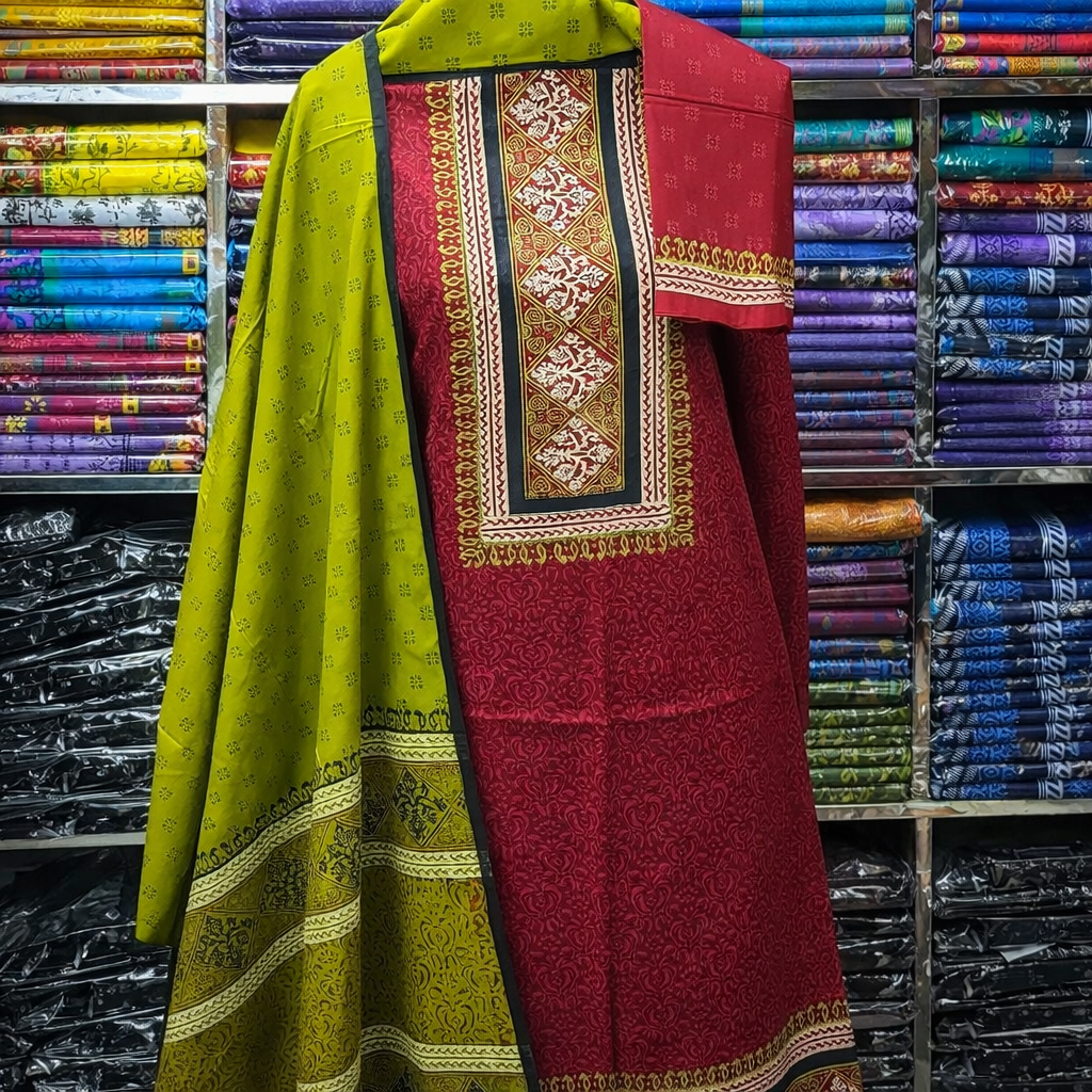 Block Print Cotton Three Piece For Women – 3 Piece Dress