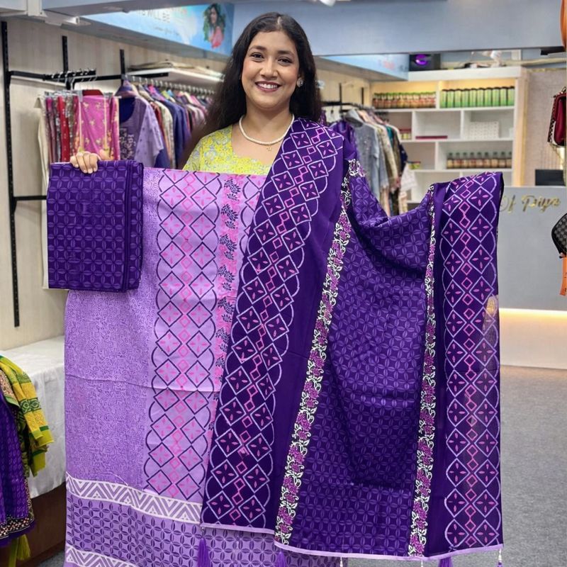Block Print Cotton Three Piece For Women – 3 Piece Dress