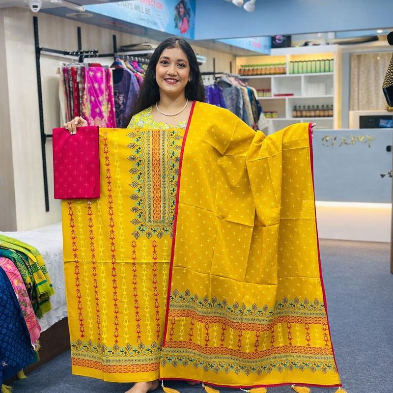 Block Print Cotton Three Piece For Women – 3 Piece Dress