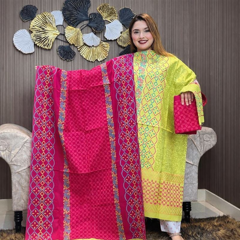 Block Print Cotton Three Piece For Women – 3 Piece Dress